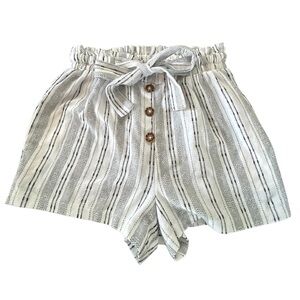 Striped High-Waist Tie Front Women’s Shorts - White/Black Pockets EUC SZ Small